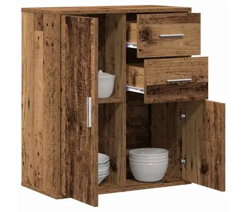 Puse Ar Atvilktni Ar Plauktu Ar Uzglabāšanu Ar Durvīm Veca Koka 60 X 31 X 70 Cm Inženierijas Koks Vidaxl