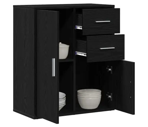 Puse Ar Atvilktni Ar Plauktu Melns Ozols 60 X 31 X 70 Cm Inženierijas Koks Vidaxl