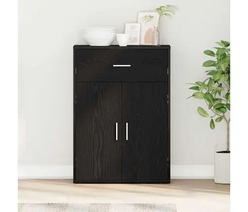 Puse Ar Atvilktni Ar Plauktu Melns Ozols 79 X 38 X 80 Cm Inženierijas Koks Vidaxl