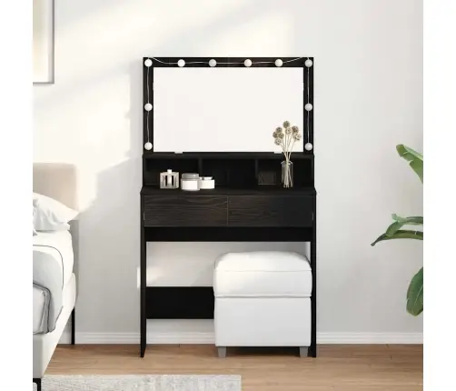 Makiažo Stalas Juoda Ąžuolo 80 X 41 X 134.5 Cm Apdirbta Mediena