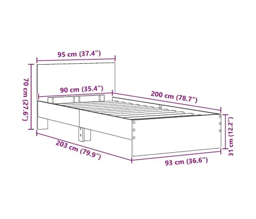 Lovos Rėmas Juodas Ąžuolas 90 X 200 Cm Apdirbta Mediena