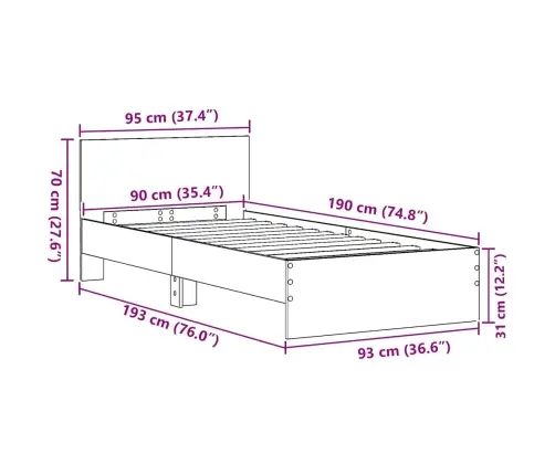 Voodi Raam Peaga Must Tamm 90 X 190 Cm Tehispuit