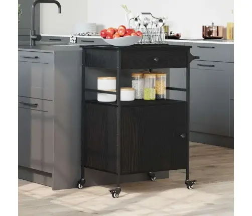 Köögikäru Must Tamm 56 X 43 X 89,5 Cm Tehispuit