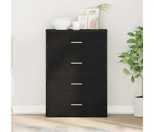 Puse Ar Atvilktni Melns Ozols 60 X 31 X 84 Cm Kokskaidu Plāksne Vidaxl