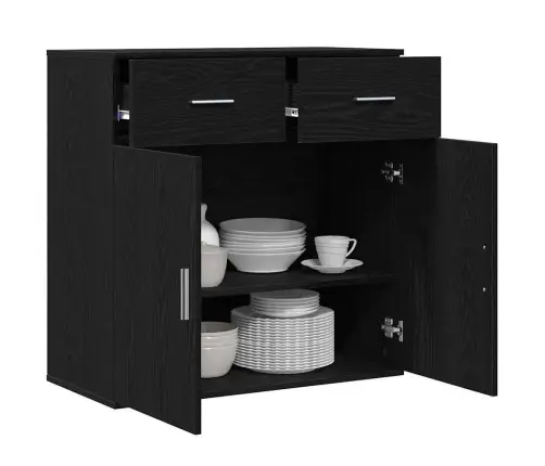 Puse Ar Atvilktni Ar Plauktu Melns Ozols 79 X 38 X 80 Cm Inženierijas Koks Vidaxl