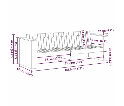 Aia Diivan Neutraalne 185,5 X 60 X 62 Cm Tahke Mänd