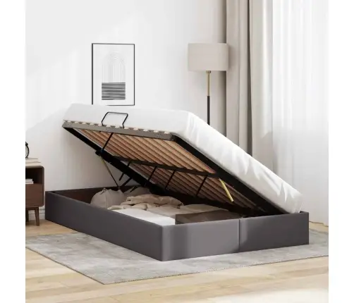 Saugos Lova Su Čiužiniu Pilka 120 X 200 Cm Dirbtinė Oda