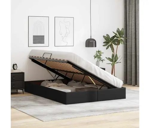 Laos Voodi Madratsiga Peaga Must 140 X 200 Cm Kunstnahk