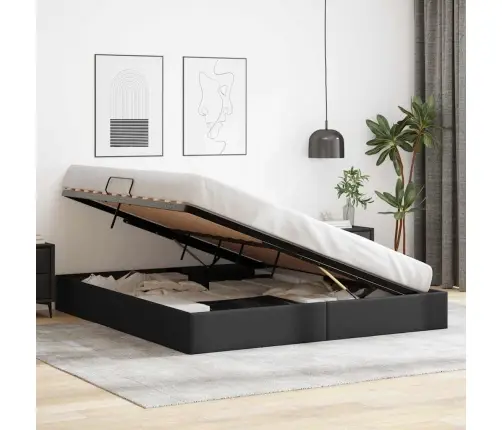 Laos Voodi Madratsiga Peaga Must 160 X 200 Cm Kunstnahk