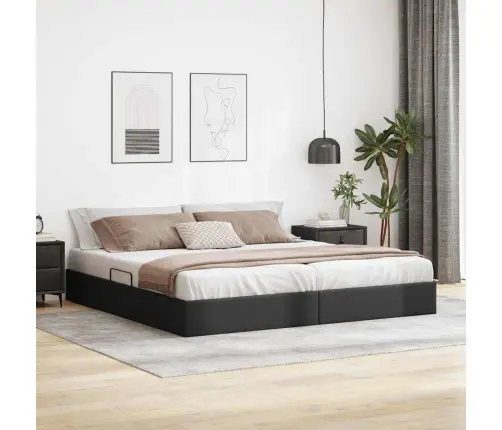 Saugos Lova Su Čiužiniu Juoda 200 X 200 Cm Dirbtinė Oda