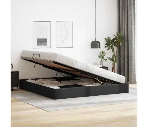 Saugos Lova Su Čiužiniu Juoda 200 X 200 Cm Dirbtinė Oda