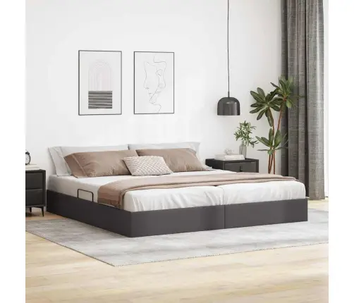 Saugos Lova Su Čiužiniu Pilka 200 X 200 Cm Dirbtinė Oda