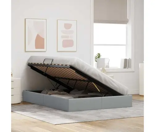 Saugos Lova Su Čiužiniu Šviesiai Pilka 140 X 190 Cm Audinys