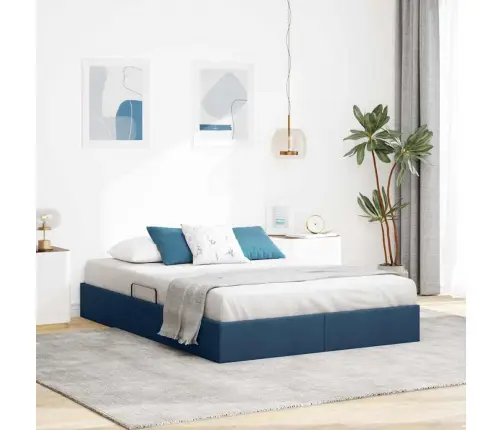 Glabāšanas Gulta Ar Matraci Zila 140 X 190 Cm Audums Vidaxl