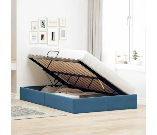 Glabāšanas Gulta Ar Matraci Tumši Zils 120 X 200 Cm Samts Vidaxl