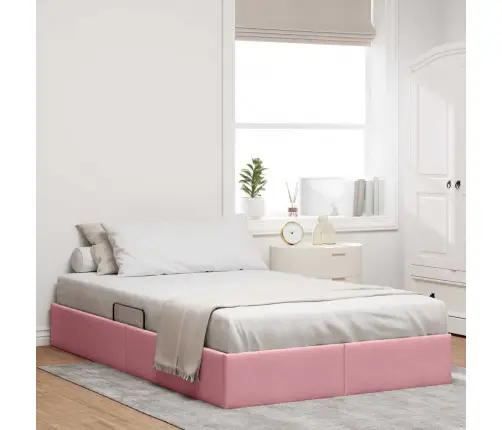 Saugos Lova Su Čiužiniu Su Saugykla Rožinė 120 X 200 Cm Aksomas