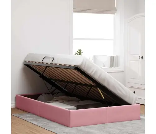 Saugos Lova Su Čiužiniu Su Saugykla Rožinė 120 X 200 Cm Aksomas