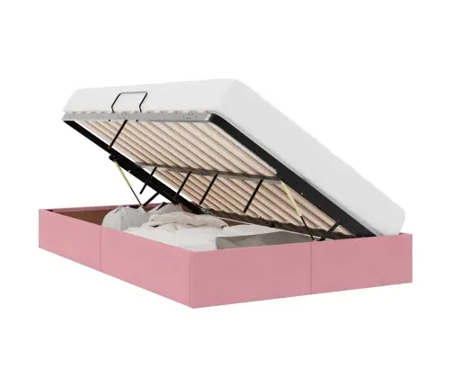 Saugos Lova Su Čiužiniu Su Saugykla Rožinė 120 X 200 Cm Aksomas