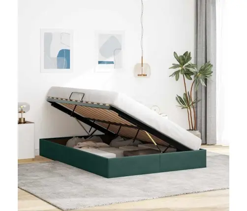 Glabāšanas Gulta Ar Matraci Tumši Zaļš 140 X 190 Cm Samts Vidaxl