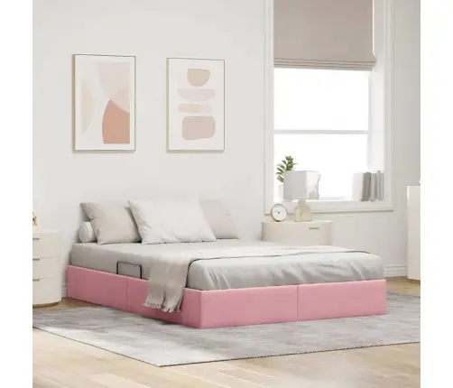 Saugos Lova Su Čiužiniu Su Saugykla Rožinė 140 X 190 Cm Aksomas