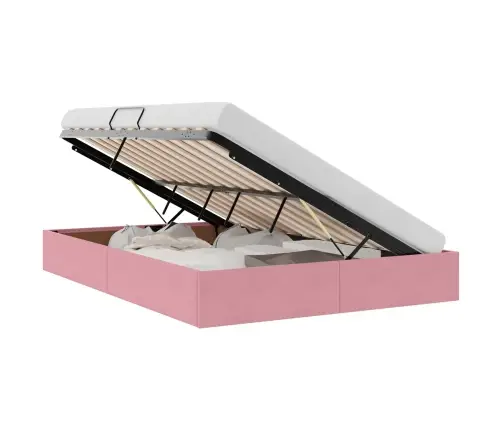 Saugos Lova Su Čiužiniu Su Saugykla Rožinė 140 X 190 Cm Aksomas