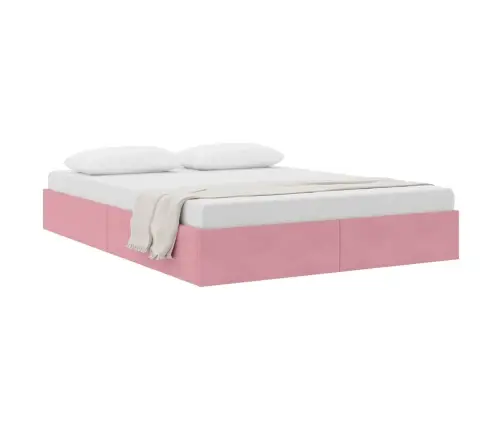 Saugos Lova Su Čiužiniu Su Saugykla Rožinė 140 X 190 Cm Aksomas