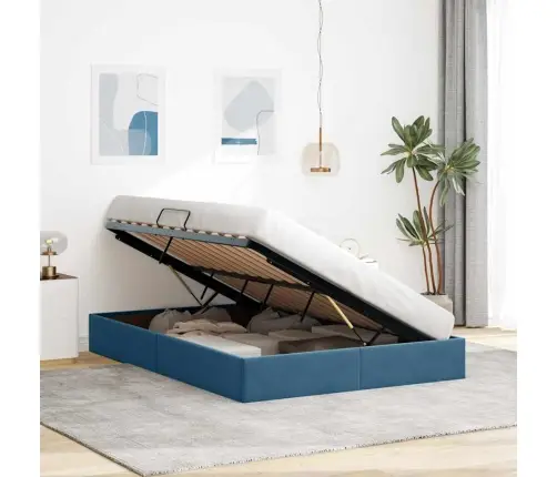 Saugos Lova Su Čiužiniu Tamsiai Mėlyna 140 X 200 Cm Aksomas