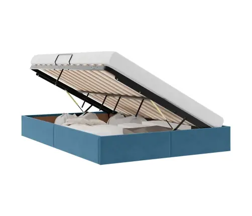 Saugos Lova Su Čiužiniu Tamsiai Mėlyna 140 X 200 Cm Aksomas