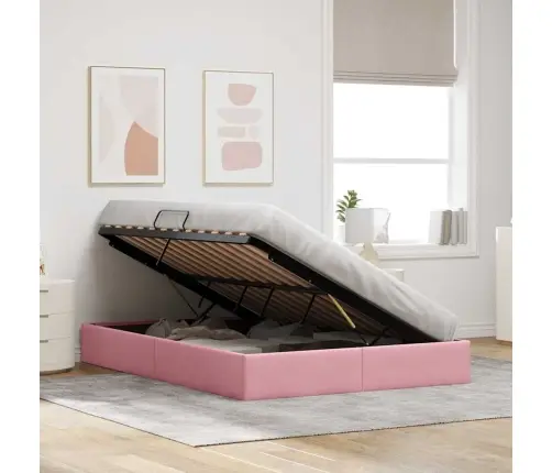 Laos Voodi Madratsiga Peaga Roosa 140 X 200 Cm Samet