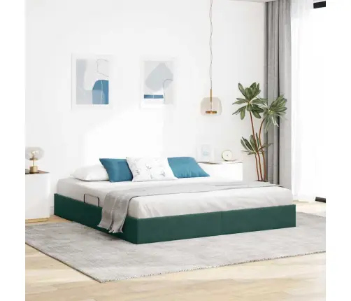 Saugos Lova Su Čiužiniu Tamsiai Žalia 180 X 200 Cm Aksomas