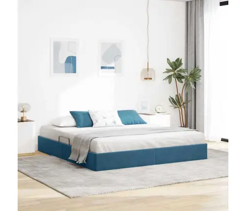 Saugos Lova Su Čiužiniu Tamsiai Mėlyna 180 X 200 Cm Aksomas