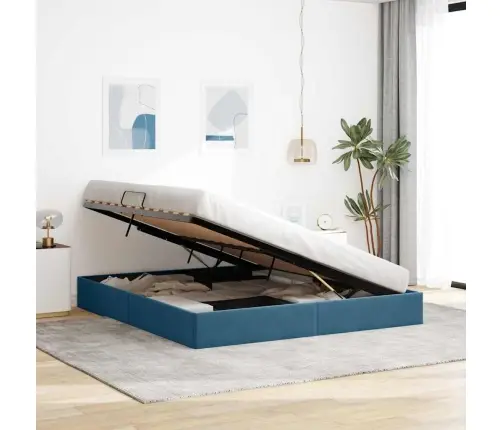 Saugos Lova Su Čiužiniu Tamsiai Mėlyna 180 X 200 Cm Aksomas