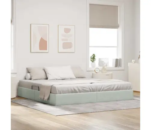 Saugos Lova Su Čiužiniu Šviesiai Pilka 200 X 200 Cm Aksomas