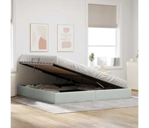 Saugos Lova Su Čiužiniu Šviesiai Pilka 200 X 200 Cm Aksomas