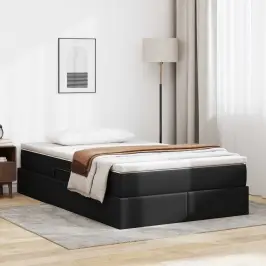 Gulta Ar Uzglabāšanas Vietu Un Matraci Melna 120 X 190 Cm Vidaxl Gulta Ar Uzglabāšanas Vietu Un Matraci Melna 120 X 190 Cm Vidaxl