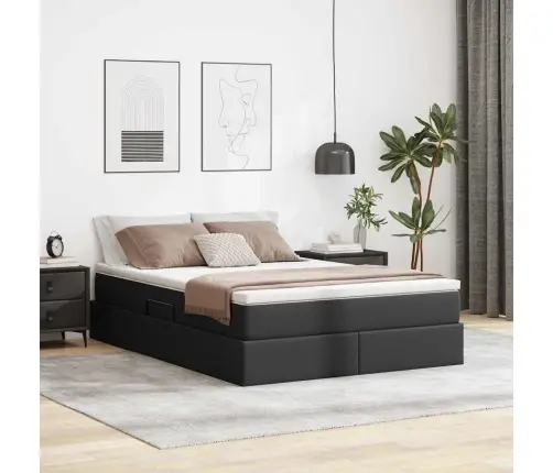 Gulta Ar Uzglabāšanas Vietu Un Matraci Melna 140 X 200 Cm Vidaxl