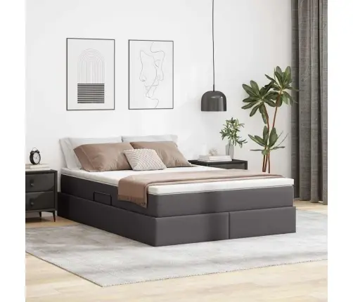 Voodi Hoiukohaga Ja Madratsiga Hall 140 X 200 Cm Kunstnahk