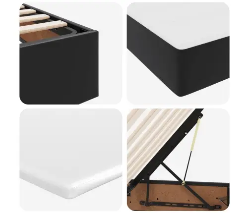 Voodi Hoiukohaga Ja Madratsiga Must 160 X 200 Cm Kunstnahk