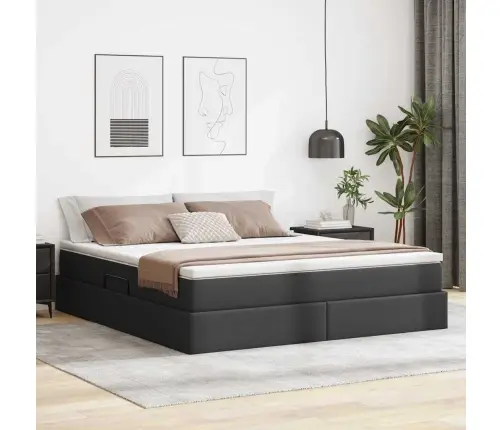 Voodi Hoiukohaga Ja Madratsiga Must 160 X 200 Cm Kunstnahk