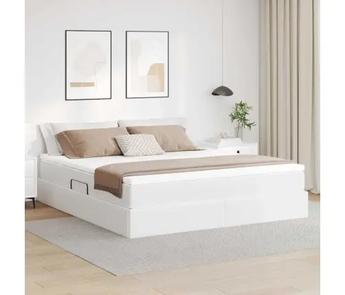 Voodi Hoiukohaga Ja Madratsiga Valge 160 X 200 Cm Kunstnahk