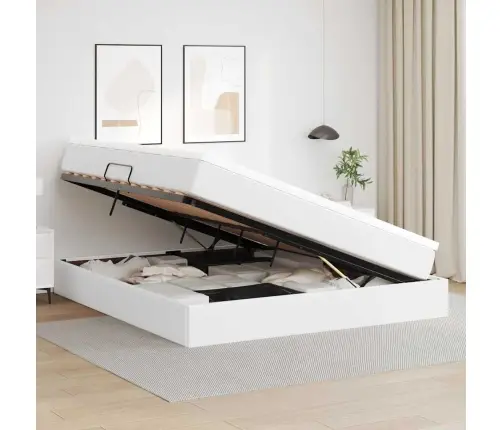 Voodi Hoiukohaga Ja Madratsiga Valge 160 X 200 Cm Kunstnahk