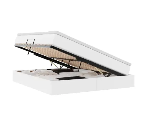 Voodi Hoiukohaga Ja Madratsiga Valge 160 X 200 Cm Kunstnahk