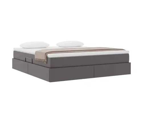 Voodi Hoiukohaga Ja Madratsiga Hall 160 X 200 Cm Kunstnahk