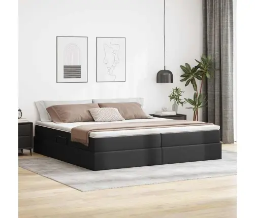 Lova Su Daiktų Laikymo Vieta Ir Čiužiniu Juoda 200 X 200 Cm