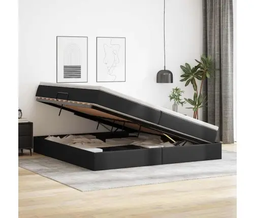 Lova Su Daiktų Laikymo Vieta Ir Čiužiniu Juoda 200 X 200 Cm