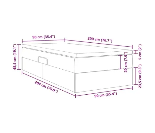 Gulta Ar Uzglabāšanas Vietu Un Matraci Melna 90 X 200 Cm Vidaxl