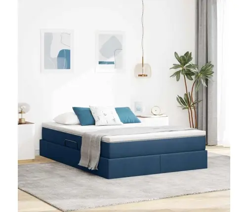 Voodi Hoiukohaga Ja Madratsiga Sinine 140 X 190 Cm Polüester