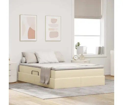 Gulta Ar Uzglabāšanas Vietu Un Matraci Krēmkrāsa 140 X 200 Cm Vidaxl