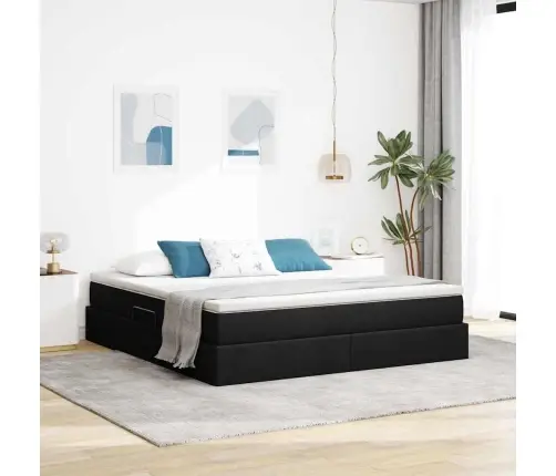 Gulta Ar Uzglabāšanas Vietu Un Matraci Melna 160 X 200 Cm Vidaxl