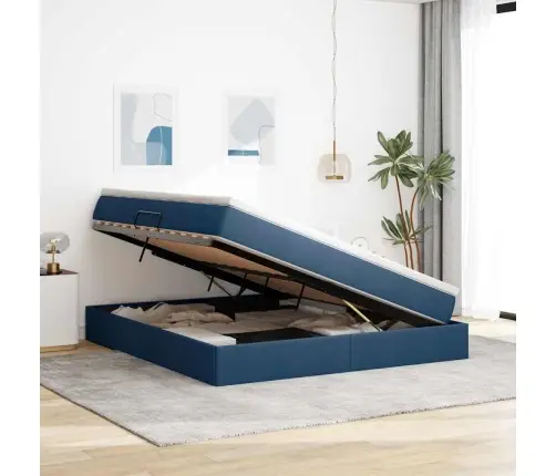 Gulta Ar Uzglabāšanas Vietu Un Matraci Zila 160 X 200 Cm Vidaxl